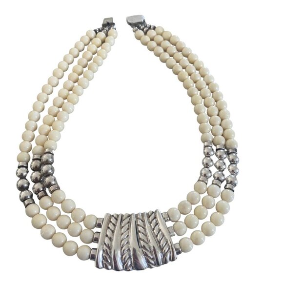 CHAPAL ZENRAY ND Sterling Silver VTG 80S Statement Necklace Multistand - Picture 4 of 15